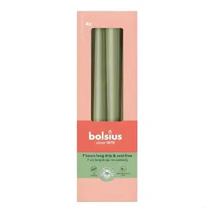 Galda sveces 4 gab. kastē 245×24 mm olīvu zaļas - bolsius