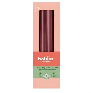 Table candles 4 pcs box, bolsius, 245 x 24 mm, dark red