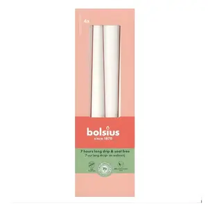 Galda sveces 4 gab. kastē 245 × 24 mm baltas — bolsius