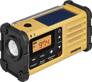 Portable emergency radio Sangean MMR-88 (USB-C) yellow — crank, solar, battery, AM/FM, weather alert