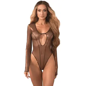 Body (bodysuit) Obsessive Soranna size 2XL/3XL — long sleeves, thong, bronze shimmer, 95% polyester 5% spandex