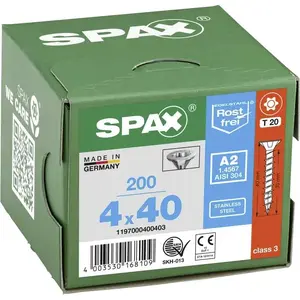 Stainless steel SPAX screw 4 x 40 mm, full thread, flat countersunk head, T-STAR plus T20, 4CUT, A2, 200 pcs