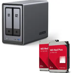 UGREEN NASync DXP2800 2-bay NAS system with 2 × Western Digital 8TB WD80EFPX drives