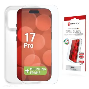 Displex screen protector and case for Apple iPhone 17 Pro — clear tempered glass, bump/dust/impact/scratch/shock resistant, eco mounting frame