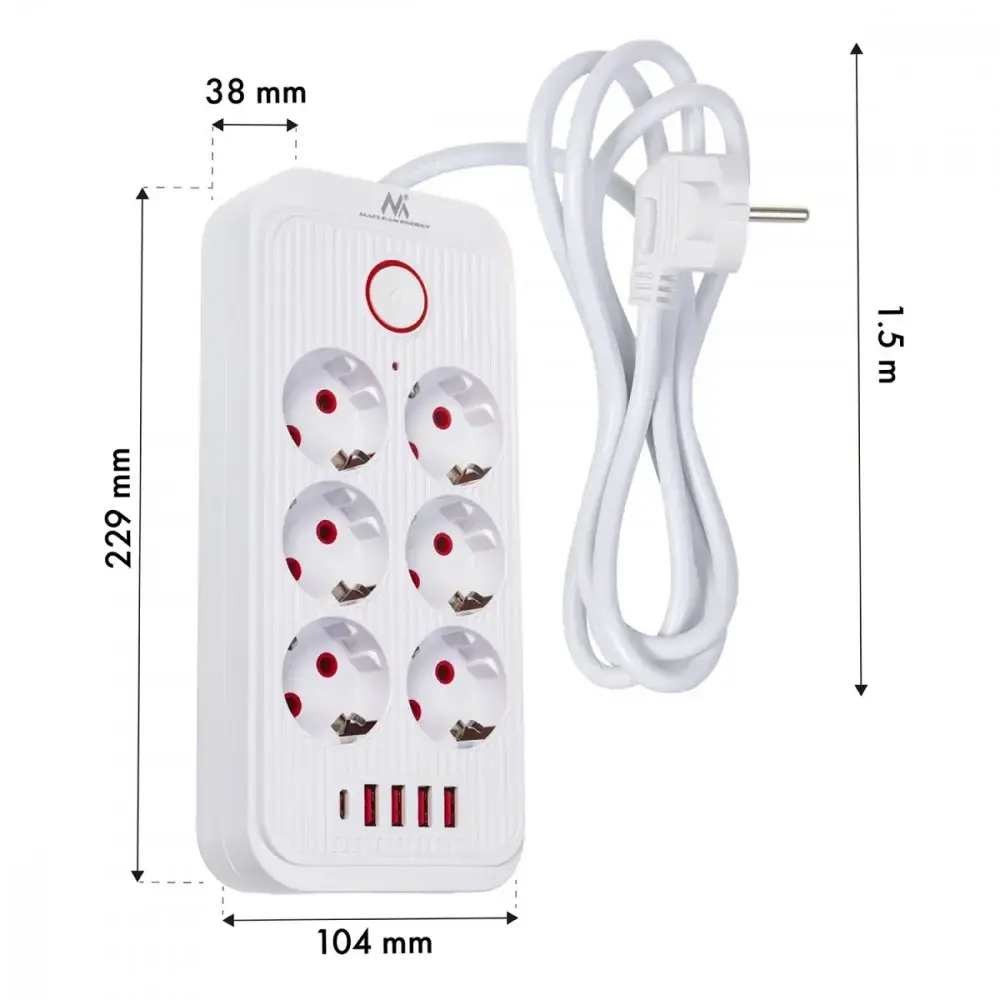 Sadalītājs MACLEAN MCE389 W — 6 kontaktligzdas, 5 USB Photo 6