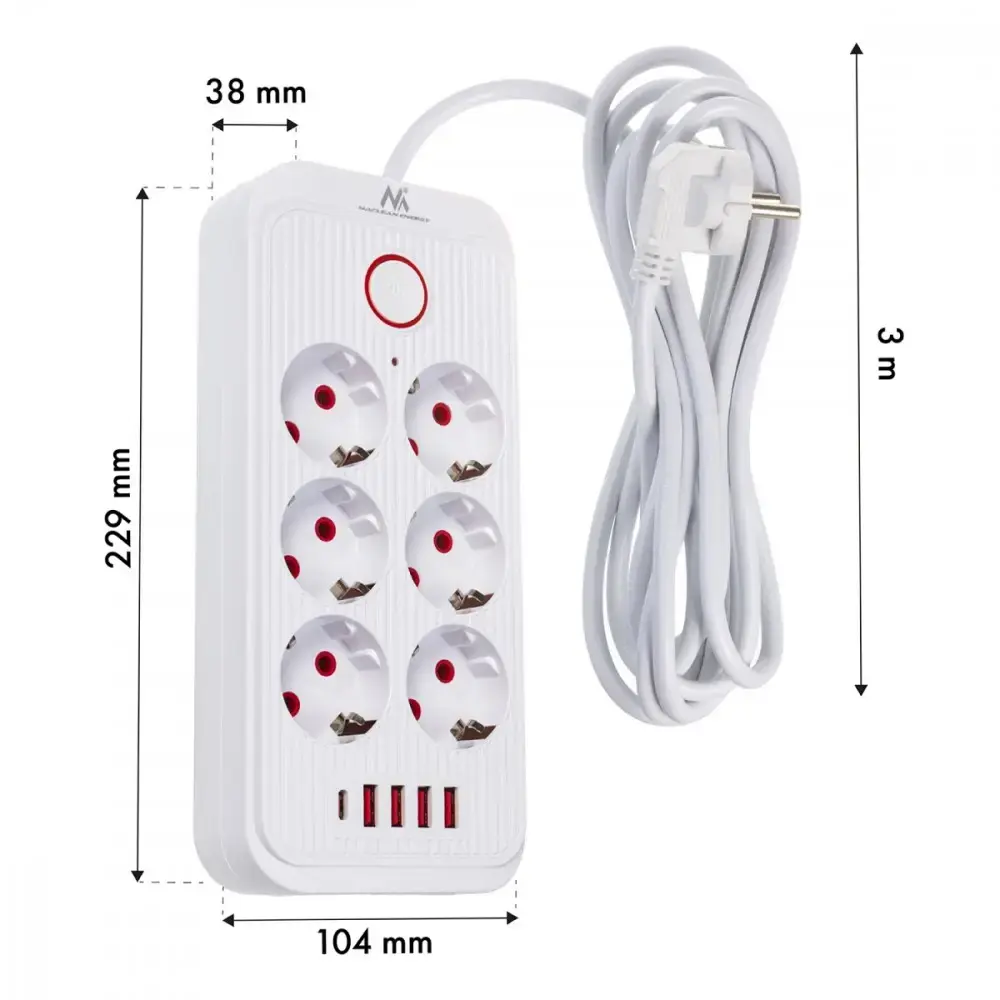 Сетевой удлинитель MACLEAN MCE391 W — 6 розеток, 5 USB Photo 6