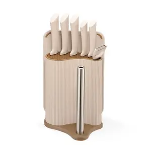 Kitchen knife set Maestro MR-1413-BEIGE — 8-piece cutting set with stainless steel blades, beige handles, block, cutting board