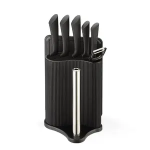 Knife and cutlery block set Maestro MR-1413 — black, 8-piece stainless steel blades with holder, paper towel rack