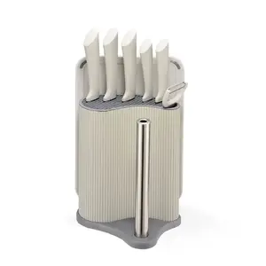 Knife/cutlery block set Maestro MR-1413-GREY — 8-piece stainless steel blades, grey handles, includes chef, bread, slicing, paring, universal knives, peeler, cutting board, paper towel holder