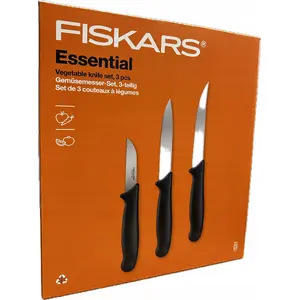 Vegetable Knife Set Fiskars Essential — 3-piece kitchen knives, compact blades for slicing and peeling