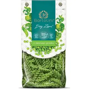 Makaronu spirālēs no zaļajiem zirņiem Bartolini 250 g — olbaltumvielu bagāti zirņu makaroni