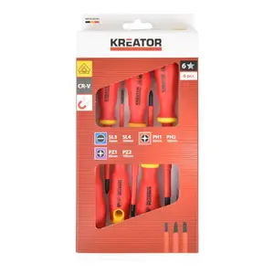 Skrūvgriežu komplekts KREATOR KRTH20101 — VDE izolēts 6 gab., 1000 V, asmeņa garums 75–100 mm
