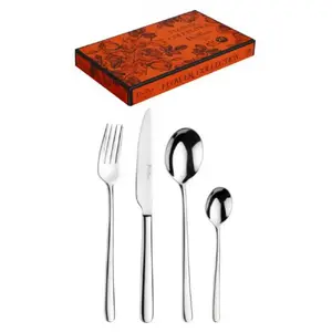 Galda piederumu komplekts PINTINOX IRIS 24 gab. — nerūsējošais tērauds 18/10, biezums 4 mm, pulēta virsma (6 ēdamkarotes, 6 dakšiņas, 6 nazīši, 6 tējkarotes)