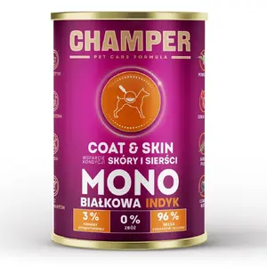 Mitrs barības produkts suņiem CHAMPER Coat & Skin Salmon 400 g — pieaugušajiem, monoproteīns, bez glutēna un sojas