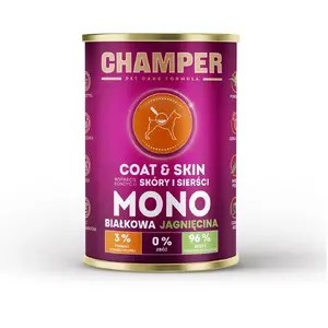 Mitrs suņu barība CHAMPER Coat & Skin Lamb 400 g — pieaugušiem, monoproteīns, bezkviešu, bez lipekļa