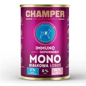 Mitrs suņu barība CHAMPER IMMUNO Monoprotein Salmon 400 g, pieaugušajiem, monoproteīna, skārdene