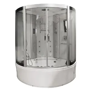 Shower steam cabin with massage bathtub AMUE AMO-08150 White 150×150 cm