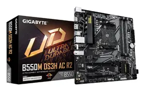 Micro ATX motherboard GIGABYTE B550M DS3H AC R2 — AMD B550, Socket AM4, 4x DIMM DDR4 up to 128GB, 5+3 VRM, PCIe 4.0 x16, M.2 PCIe 4.0/3.0, Wi‑Fi 5, 1GbE
