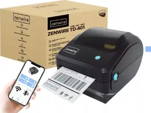 Etiķešuprinteris zenwire TD-401 mini termālais kurjeru uzlīmju printeris 100×150 mm USB Bluetooth Wi‑Fi