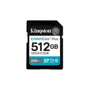 SDXC memory card KINGSTON Canvas Go! Plus 512GB — SDXC Class 10 UHS-I U3 V30, 200/160 MB/s
