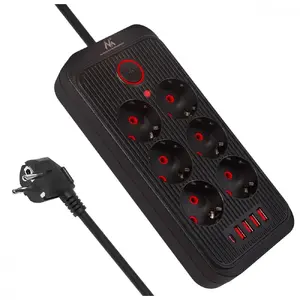 Сетевой фильтр MACLEAN MCE391 B — 6 розеток, 4×USB-A + 1×USB-C, 110–240В, 2500 Вт, кабель 3 м, чёрный