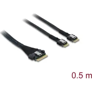 DELOCK PCIe 4.0 Slim SAS SFF-8654 to 2× SFF-8644 (4i) cable 0.5 m