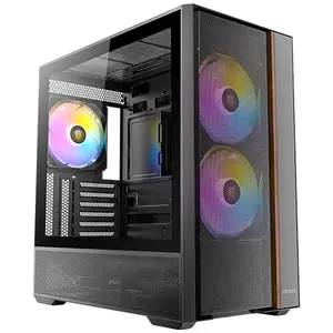 Datora korpuss Midi Tower ANTEC FLUX REAR — melns, atbalsta ATX/Micro‑ATX/ITX, 2×140 mm priekšā, 1×140 mm aizmugurē, 2×2.5" + 1×3.5"