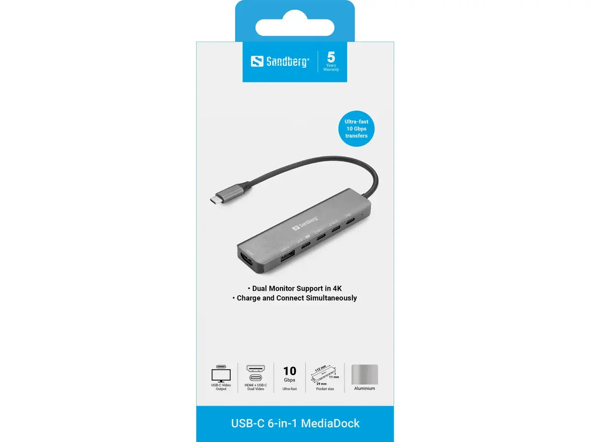 SANDBERG USB-C 6-в-1 MediaDock док-хаb Photo 2
