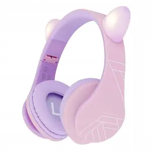 Children's headphones PowerLocus P2 Kids purple/pink with ears, on-ear design, volume-limited