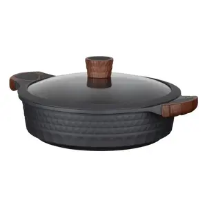Saucepan No name 93506, round 4.4 L, 28 cm diameter, black with wood handle