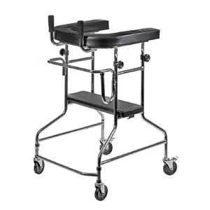 Rehabilitācijas augstais staigulis ActionMed B200AM — atbalsts stāvēšanai ar sēdekli, 4 riteņi, regulējama augstums 100–125 cm, max slodze 120 kg, rāmis 65 cm