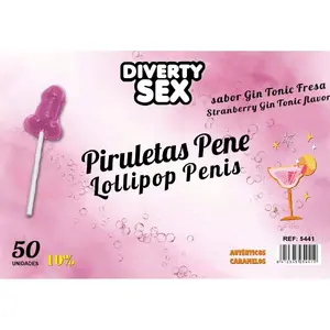 Lollipop candies DIABLO GOLOSO - 50 pieces, Gin & Tonic Strawberry flavor, 10% alcohol