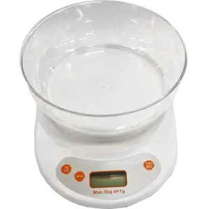 Kitchen digital scale BESK 5 kg capacity white with bowl, model 9051832