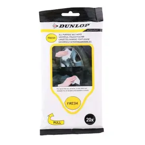 DUNLOP Disposable Moist Cleaning Wipes for Hands and Surfaces, 20 pcs