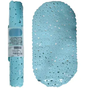 Bath/shower mat BESK Stone 69 x 35 cm, 100% PVC, blue, non-slip