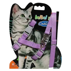 Cat harness with 120 cm leash BESK 9146828 — adjustable purple chest harness for cats