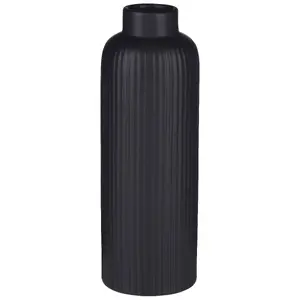 Vase Arti Casa ceramic ribbed 8×23 cm, black