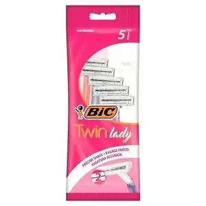 Disposable women's twin-blade razor BIC Twin Lady, pack of 5 — handheld razors for legs and body