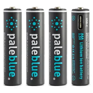 Uzlādējamas Li‑Ion AAA baterijas 4 gab. ar 4×1 USB‑C lādēšanas kabeli — Pale Blue PB-AAA-C, 1,6 V, 4 gab.