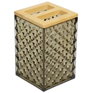Bathroom tumbler BESK Diamond universal beige glass cup for toothbrush and sink storage
