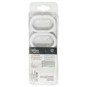 Shower curtain rings BESK 12 pcs white — plastic 12-piece set for standard shower rods