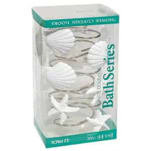Shower curtain rings with clips BESK 9136737, white — set for standard shower rods