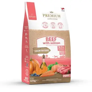 Dry puppy food POKUSA Premium Selection Puppy Beef with Salmon 12 kg — complete dry feed, 30% protein, 16% fat