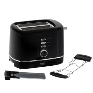 Toaster with grill Adler AD 3224b — 2-slice toaster, black, 7 browning levels, defrost/reheat, 720–850W