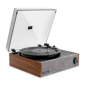 Аудиопроигрыватель с ременным приводом Victrola Eastwood LP — серый/орех, корпус MDF и пластик, 352×380×147 мм
