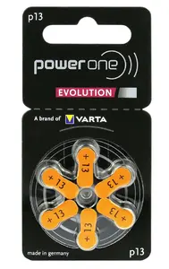 Hearing aid batteries Varta Power one Evolution Zinc-Air PR48 size 13 pack of 6