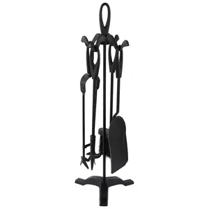 Fireplace tool set DOFLAME 20-B — 5-piece black, includes poker, shovel, brush, tongs, stand