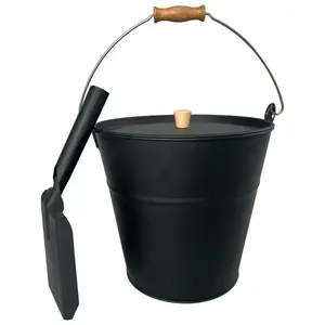 DOFLAME ash bucket with shovel, black — compact metal ash container with scoop