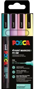 Марķeru komplekts POSCA PC-3M no UNI — 4 gab., mīksti krāsaini uzgaļi, ūdens bāzes pigmenta tinta