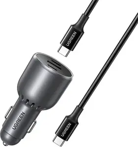 Автомобильное зарядное устройство UGREEN EC705 с USB и 2× USB-C, суммарная мощность 130 Вт, в комплекте кабель 1 м 5A